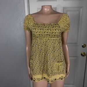 Vintage y2K Fang T-Shirt Shirt Medium Smocked Baby Tee Scoop Cotton Pockets G4-6
